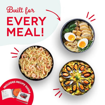 Dash Family Size Skillet - Electric Skillet for Multi-Purpose Cooking - Nonstick Cooking Surface - Tempered Glass Lid & Cool-Touch Handles - 6-Quart Capacity, Makes 24 Cups - 14", Black