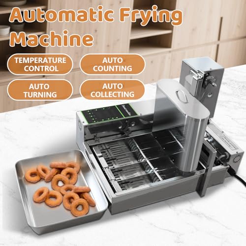 HNZXIB 1800+pcs/hour Mini 4-Row Donut Maker, Automatic Donut Machine, Commercial Doughnut Frying Maker, 5 Gears Adjustment, 110V 60Hz, 2000W, Stainless Steel, for Cafes, Bakeries, Restaurants