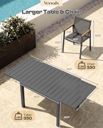Vexwalx Aluminum Outdoor Dining Set for 6, 79" Expandable Table & Chairs