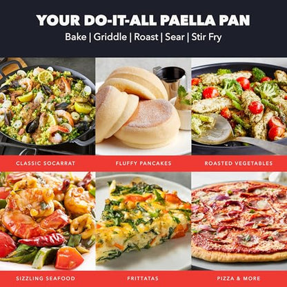 GreenPan x Bobby Flay 15” Carbon Steel Paella Pan, Pre-Seasoned, Nontoxic, PFAS-Free, Induction Compatible, Flat Bottom, Rice & Seafood Dishes, High Heat & Oven Safe Durable, Cast Iron Alternative