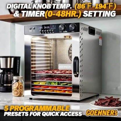 Food Dehydrator for Jerky 15 Trays, 1100W Meat Dehydrator Machine Up to 194°F with 5 Presets & 48H Timer, Food Dryer for Dog Treats, Herbs, Fruit and Veggies