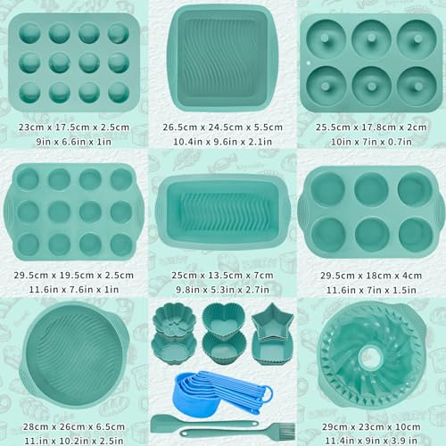 39 Pieces Silicone Bakeware Set, Nonstick Silicone Baking Pans Set With Baking Pan, Baking Sheet, Cake Pan, Donut Pan, Muffin Pan, Cake Molds, Measuring Cups