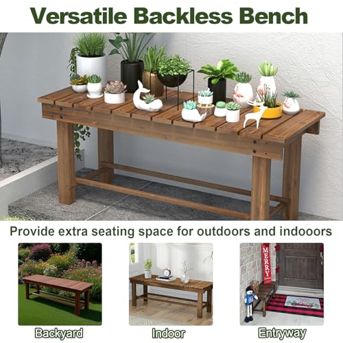 Kryvolux Outdoor Garden Bench, Solid Wood Patio Park Bench All-Weather 2-Person Seat Backless Bench, Anti-Corrosion Anti-Rust Garden Benches for Deck, Porch, Poolside, Yard & Balcony (Black, 35.5 in)