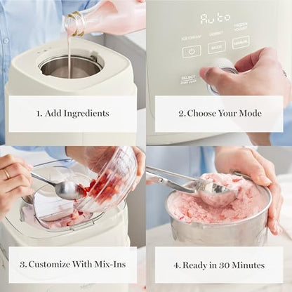 Martha Stewart 1 Quart Ice Cream Maker, Built-In Compressor, No Pre-Freezing Required, 3 Modes (Ice Cream, Sorbet, Frozen Yogurt), Automatic Mix-In Alert, Dishwasher-Safe Parts, Linen Cream
