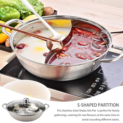 Stainless Steel Divided Hot Pot - 11 Inch Shabu Shabu Hot Pot Fondue 304 Food-Grade with Leakproof Divider