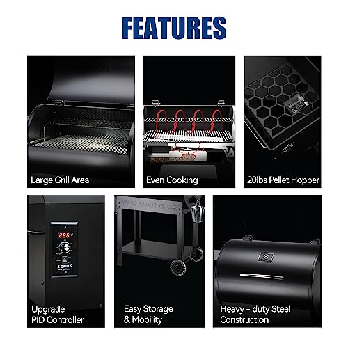 Z GRILLS Pellet Smoker Grill with PID Control, Rain Cover, 700 sq. in Cooking Area for Outdoor BBQ, ZPG-7002B
