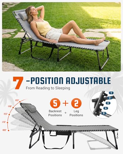 KingCamp Oversized Padded Lounge Chair 440lbs Tanning Chair, Grey