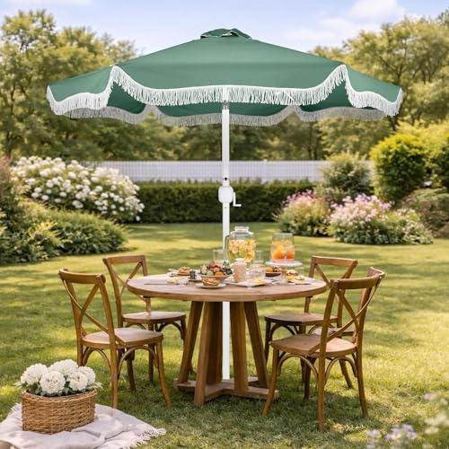 Best Choice Products 9ft Fringe Market Patio Umbrella – Outdoor Boho Tassel Sunshade for Table, Pool, Deck, Backyard – UPF50+, Easy Tilt, Heavy Duty Steel Pole & Ribs - Seaglass