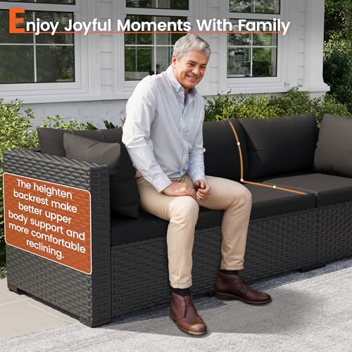 VONZOY Patio Furniture Set, 7-Piece Outdoor Wicker Sectional Sofa, Black