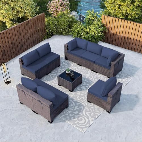 Kullavik 9 Piece Patio Furniture Set, Outdoor Wicker Sectional Sofa