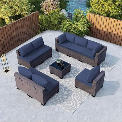 Kullavik 9 Piece Patio Furniture Set, Outdoor Wicker Sectional Sofa