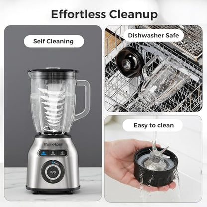 REXYHOME Blender with 3 Programs, 1000W Heavy-Duty Countertop Blenders for Kitchen, 59 Oz Glass Jar, Auto Clean 8-Speeds & Pulse Function Blender for Smoothies, Shakes, Ice Crushing & Frozen Fruit