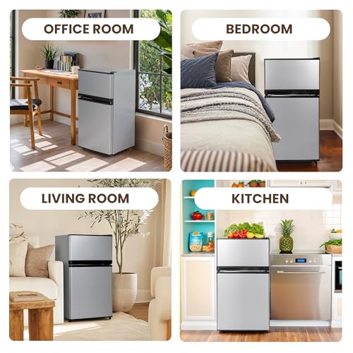 Manastin 3.6 Cu.Ft Refrigerator with Freezer for Kitchen Office, Silver