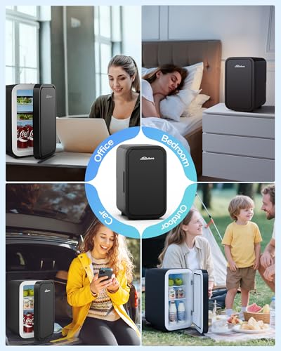 BEICHEN Mini Fridge, 6 Liter / 8 Can Small Refrigerator for Bedroom, Car, Office & Dorm, 110V AC/DC Portable Thermoelectric Cooler & Warmer for Skincare, Food, Drinks, Black