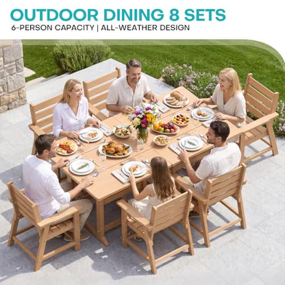 EcoVida Outdoors HDPE Outdoor Dining Set, Patio Dining Set of 8, Cedar