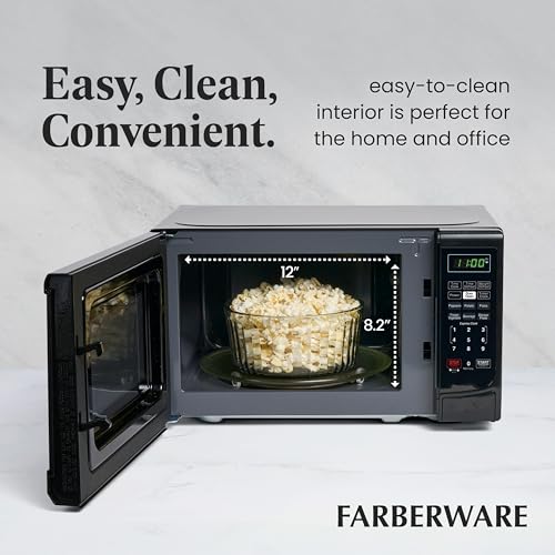 Farberware 0.7 Cu. Ft. Countertop Microwave Oven – 700 Watts Power, Auto Cook Settings, Defrost, Easy Clean and Child Safety Lock - Black