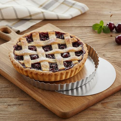 Hushee 2 Pack 9 Inch Tart Pan with Removable Bottom Non-Stick Carbon Steel Quiche Pan for Oven Baking Molds for Pies Quiches Fruit Tart Cake with Fluted Edges, Silver (1 Inch Deep)