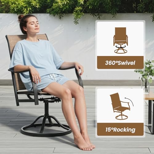 Soohow Patio Dining Set for 4, 5 Piece Outdoor Table and Chairs Set, 4 x Swivel Patio Chairs with Textilene Fabric and 35"x35" Outdoor Dining Table with 1.57" Umbrella Hole for Poolside, Backyard