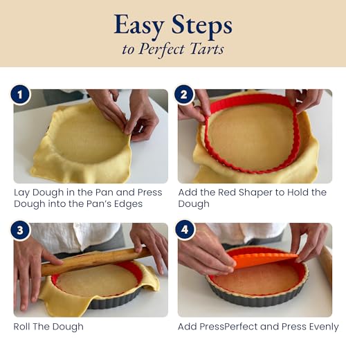 Classic All-in-One Tart Pan 9 Inch Removable Bottom Set with Patented Silicone Crust Shaper & Pie Weight - Quiche Baking Dish & Tart Molds for Baking Fruit Tarts, Pies & Quiches