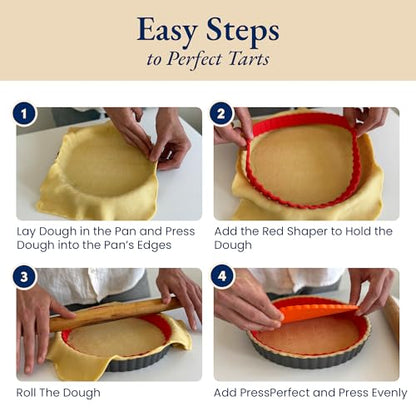 Classic All-in-One Tart Pan 9 Inch Removable Bottom Set with Patented Silicone Crust Shaper & Pie Weight - Quiche Baking Dish & Tart Molds for Baking Fruit Tarts, Pies & Quiches