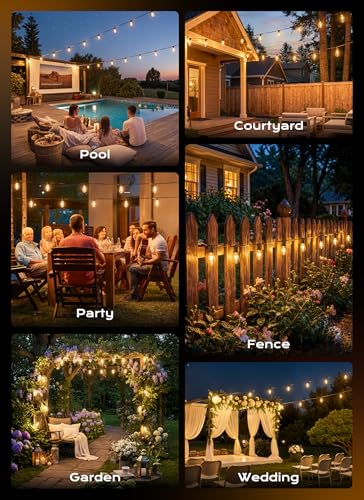 Minetom 100FT Outdoor-String-Lights with Remote, 31+2 Shatterproof ST38 LED Bulbs, Waterproof Patio Lights with 3 Modes, Dimmable & Connectable 2700K Hanging Lights for Backyard Porch Deck Balcony