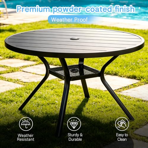 bigget 5 Piece Patio Dining Set for 4, Round Patio Table with Umbrella Hole and Highback Swivel Chairs 450LBS, All Weather Durable Sturdy Powder-Coate 4 Person Outdoor Dining Set for Outside, Grey