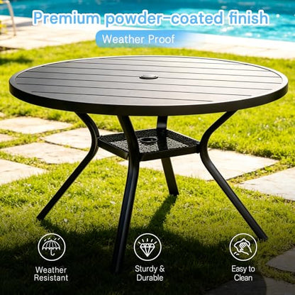 bigget 5 Piece Patio Dining Set for 4, Round Patio Table with Umbrella Hole and Highback Swivel Chairs 450LBS, All Weather Durable Sturdy Powder-Coate 4 Person Outdoor Dining Set for Outside, Grey