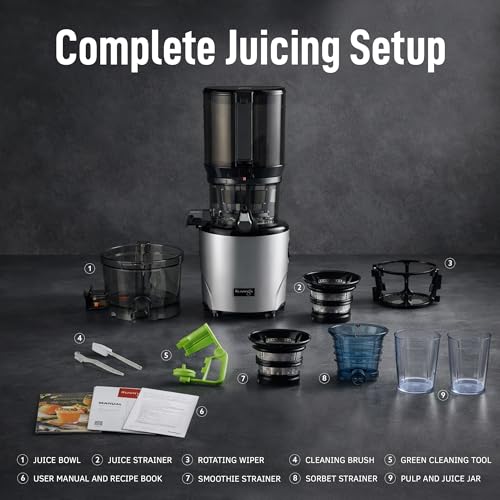Kuvings AUTO10 Cold Press Juicer Machine – Self-Feeding for Hands-Free Use – Easy to Clean, Quiet 240W Motor, 100 oz Large Masticating Juicer – Designed for Silky Juice with Low Pulp – Matte Black