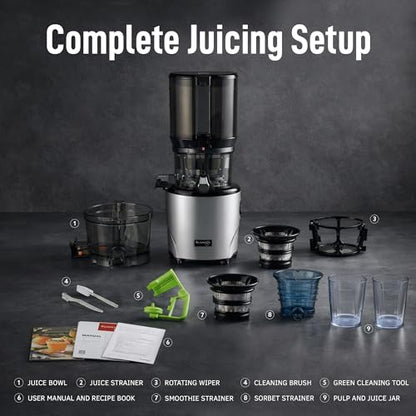 Kuvings AUTO10 Cold Press Juicer Machine – Self-Feeding for Hands-Free Use – Easy to Clean, Quiet 240W Motor, 100 oz Large Masticating Juicer – Designed for Silky Juice with Low Pulp – Matte Black