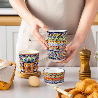 vancasso 6 Oz Ramekins Oven Safe Set of 6, Bohemian Creme Brulee Ramekins, Colorful Souffle Dishes, Pudding Custard Cups for Baking, Small Ceramic Bowls for Dipping Sauce, Ice Cream