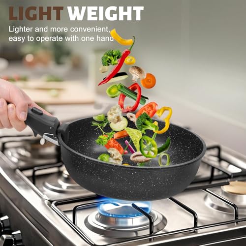Numola 10 pcs Pots and Pan Set Non Stick with Detachable Handle, Ceramic Cookware Set for Stackable, Induction Kitchen Cookware Set for RV, Dishwasher ＆ Oven Safe, Black