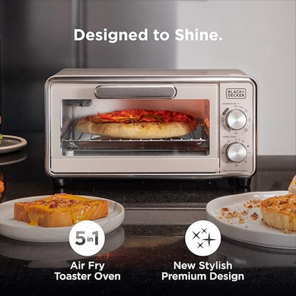BLACK+DECKER Crisp N Bake™ PRO 4-Slice Digital Air Fry Toaster Oven, 5 Cooking Functions, Convection Countertop Oven, Fits 10” Pizza or 9” Cake Pan, 30-Minute Timer + Stay On, Stainless Steel Accents