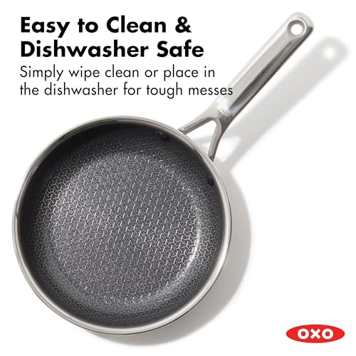 OXO Hybrid 8” Nonstick Stainless Steel Frying Pan, Durable PFAS-Free Ceramic Skillet, Stay-Cool Handle, Induction & All Cooktop Compatible, Dishwasher Safe, Mirror Polished Tri-Ply