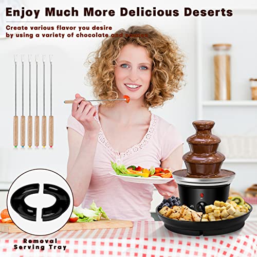 16oz Chocolate Fondue Fountain, 3-Tier MINI Chocolate Fountain with 6PCS Fondue Fork and Removal Fruits/Nuts/Treats Serving Tray for BBQ Sauce,Ranch,Nacho Cheese,Liqueurs