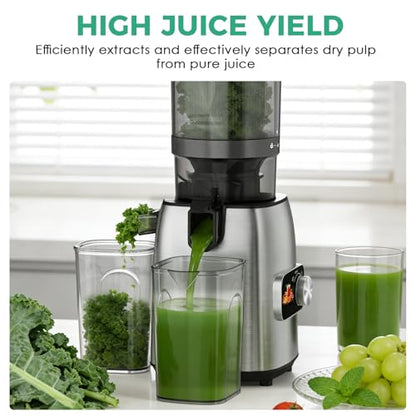 Juicer Machines, 5.3" Wide Feed Chute Cold Press Juicer for Whole Fruits & Vegetables, High Juice Yield with 2 Cups, Easy to Clean, Masticating Juicers Machine for Home Kitchen