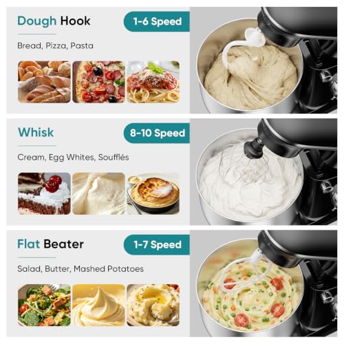 OLIXIS 6.3 Qt Stand Mixer, 10-Speed Tilt-Head Electric Mixer for Baking