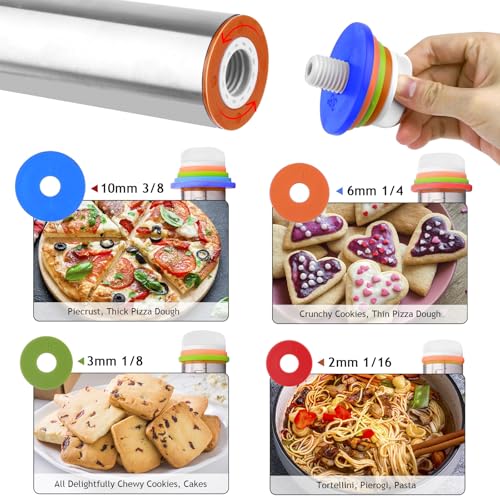 Amremsu Adjustable Rolling Pin 19 Baking Tool Set and Silicone Baking Pastry Mat Set,Thickness Rings,Stainless Steel Dough Roller Rolling Pins for Baking Dough, Pizza, Pie, Pastrie(Red Mat)