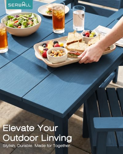 SERWALL Outdoor Dining Set, 9 Piece HDPE Patio Dining Set, Blue