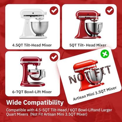 Ice Cream Maker Attachment for KitchenAid Stand Mixer, Ice Cream Bowl Compatible with 4.5Qt and Larger Stand Mixers, Ice Cream & Sorbet Gelato Maker Attachment, 2 Quart, White, With lid