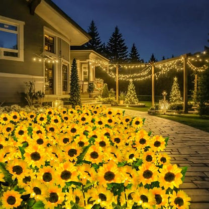 ILLUMINEW 4-Pack Solar Sunflower Garden Decor, 12 LED Flower Stake Lights - Waterproof Long-Lasting Outdoor Solar Patio Decor for Lawn, Yard & Pathway