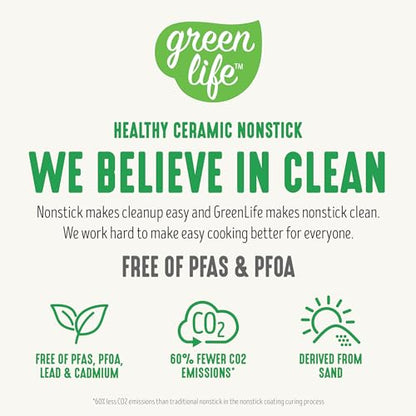 GreenLife 10 Piece Nonstick Pots & Pans Set, Detachable Handle & Stackable Cookware Set, Non Toxic PFAS-Free Skillets, Induction Kitchen Pans, Space Saving, Serving Bowls, Oven Safe, Speckled Cream
