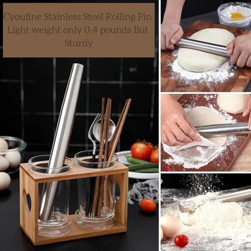 Cyoufine 12.8-inch Stainless Steel Rolling Pin for Baking, French Smooth Metal Rolling Pin Kitchen Dough Roller for Fondant, Pizza, Pie, Cookie and Pastry
