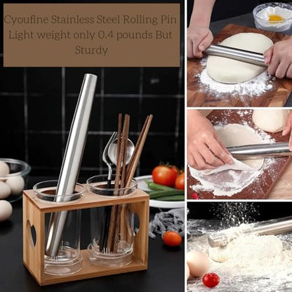 Cyoufine 12.8-inch Stainless Steel Rolling Pin for Baking, French Smooth Metal Rolling Pin Kitchen Dough Roller for Fondant, Pizza, Pie, Cookie and Pastry