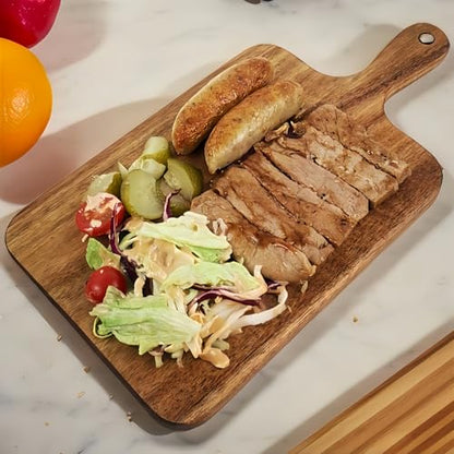 Eugelrom Acacia Wood Cutting Board with Handle - 14 x 7in, Wooden Chopping Board for Meat, Cheese, Bread, Fruits & Vegetables – Ideal Charcuterie & Serving Board, Durable Butcher Block