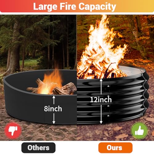 60 Inch Extra Large Fire Pit Ring for Outside, Heavy Duty Wood Burning Firepits & Outdoor Fireplace,12'' Tall High Heat Resistant Fire Bowl Galvanized Steel Portable for Backyard Bonfire,Patio,Camping