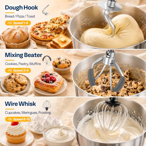 VIVOHOME Stand Mixer, 6-Quart Tilt-Head Kitchen Mixer with Bowl, Gray