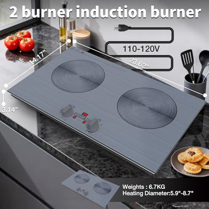 GIHETKUT 2 burner Induction cooktop,110V 4000W induction hot plate with Brushed Panel,Knob Control,9 Power Levels, Kids Lock & Timer,LED touch control 2 burner induction cooker