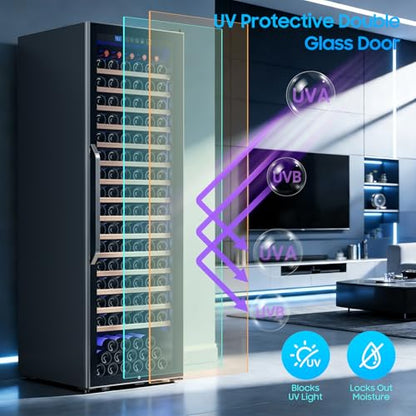 EORICE 24 Inch Wine Fridge Wine Cooler Refrigerator, 187 Bottles Freestanding Wine Cabinet with Sliding Rail Shelves, Glass Door & LED Lights, 41℉-64℉ Quiet Low Noise for Home Office Kitchen
