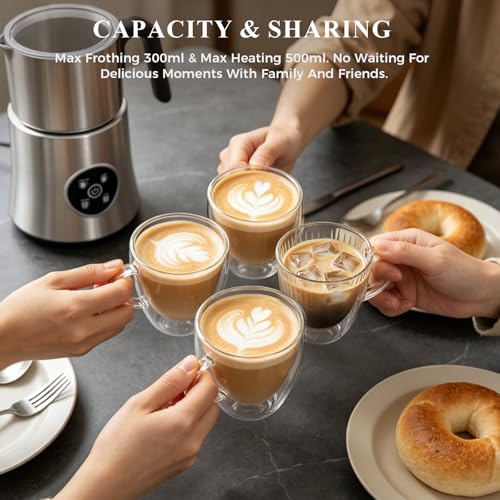 Milk Frother and Steamer, Electric Frother with Detachable Stainless Steel Jug, Hot & Cold Foam Maker for Latte, Cappuccino, Coffee, 4-in-1 Automatic Milk Warmer, 17oz Heat