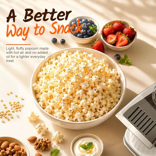 Popcorn Maker, Hot Air Popper for Healthy Oil-Free Snacks, 4.5QT Electric Popcorn Machine with Fast Popping & Easy Clean Design for Movie Nights, Family Fun, Game Night, Dorms, Kids & Home(White)